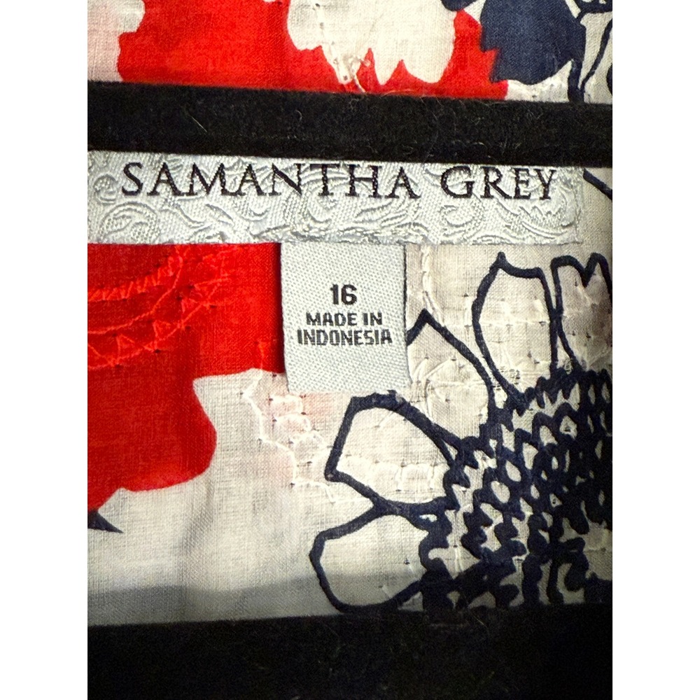 Samantha Grey Floral Print Button Down Top Red Blue White Size 16 Comfy Casual - Picture 4 of 7